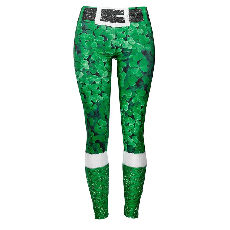 Womens St. Patrick's Day Clover Print Tighten High Waist Pencil Pants Trousers Elastic Slim Leggings Tights Yoga | Спорт и