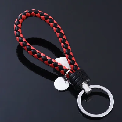 Red and black Модные унисекс плетеные кожаные веревки ручной работы Waven брелок кожаный брелок для ключей держатель для автомобильных ключей для мужчин и женщин брелки - Цвет: Red and black