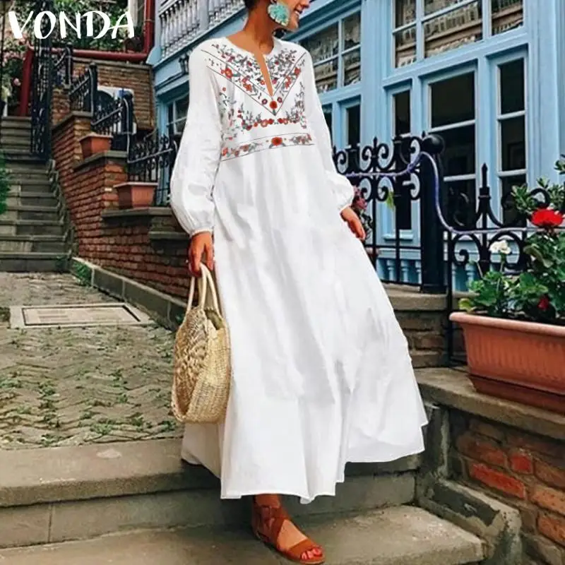 Длинные платья для будущих мам VONDA Винтаж печатных Повседневное свободные