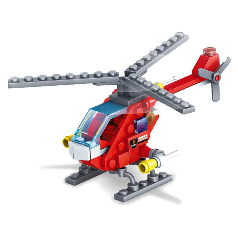 348pcs Fire Fighting 4in1 Trucks Car Helicopter Boat Building Blocks Compatible Legoing City Firefighter Figures Children Toys | Игрушки и