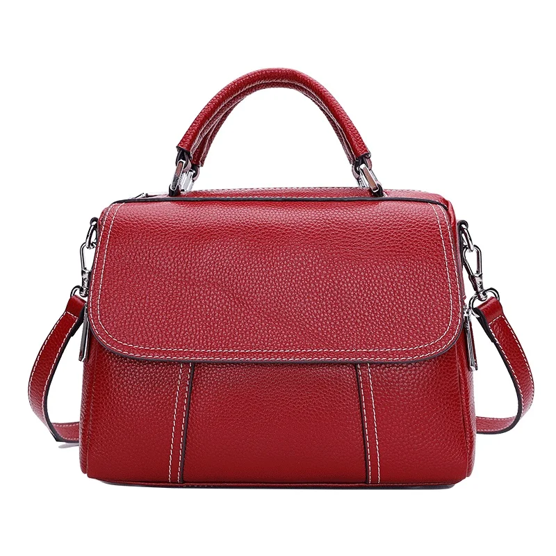 Stylish Genuine Leather Zipper Closure Female Boston Purse Soft Cowskin Lady Flap Pocket Handbag Shoulder Messenger Bag | Багаж и сумки
