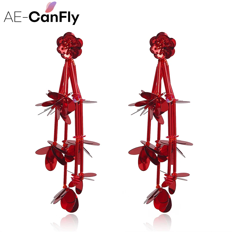 AE CANFLY винтажные серьги с красным цветком Европейский стиль длинные ювелирные