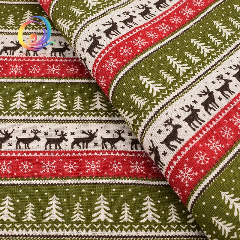 Haisen Рождественская печатная хлопчатобумажная льняная ткань для квилтинга шитья