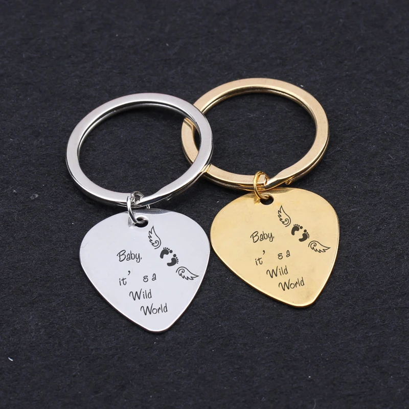 For Baby Loss Memorial Gift Guitar Pick Stainless Steel Keychain Hand Stamped It's A Wild World Fashion Jewelry Tag | Украшения и