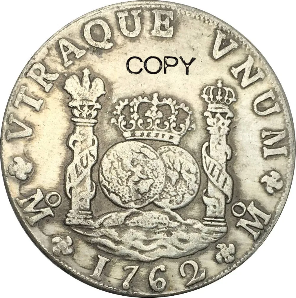 Мехико Карлус III столб 8 Reales 1762 MF копии монет высокого качества|coin coins|coin spaincoin copy |
