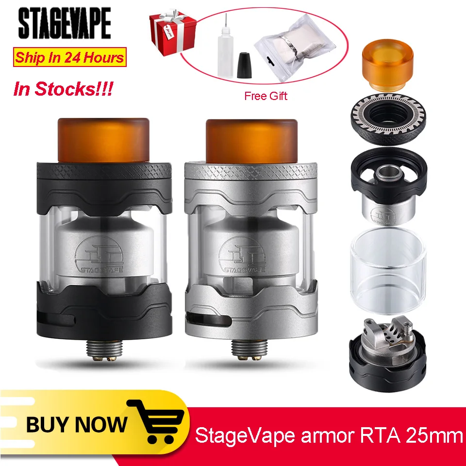 2019 Оригинал StageVape armor RTA 25 мм с электронной жидкостью 3 мл одной катушкой