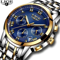 new lige watches men luxury brand chronograph men sports watches waterproof full steel quartz mens watch relogio masculinobox