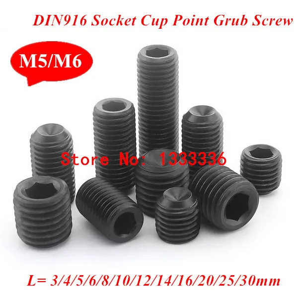

50pcs M5 M6 DIN916 Black Carbon Steel Metric Thread Grub Screws Inner Hexagon Socket Set Screws Headless Bolt
