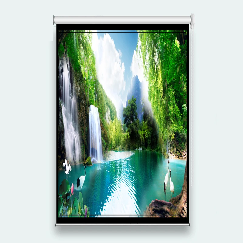 

Modern Printing Polyester Roller Blinds Window Hotel Office Wall Curtains Decor Waterfall Scenery Living Room Bedroom Blinds
