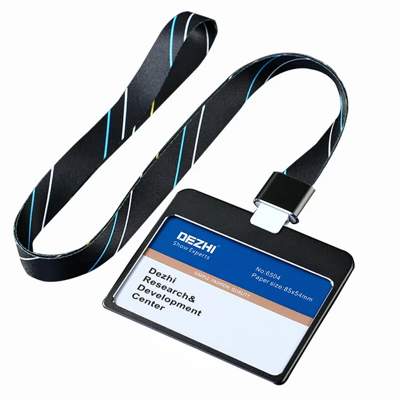 black stripe set DEZHI горизонтальный стиль банк Кредитная карта значок держатель металлический материал автобус ID карты держатели с ремешком красочные и модные, OEM - Цвет: black stripe set