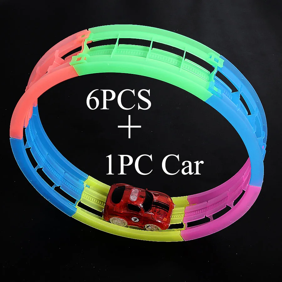 7pcs 1 car Светится в темноте DIY Rail Magical Tracks 360 stunt Loop Гибкая сборка светящаяся дорожка Гоночная машина с светодиодный светильник - Цвет: 7pcs 1 car