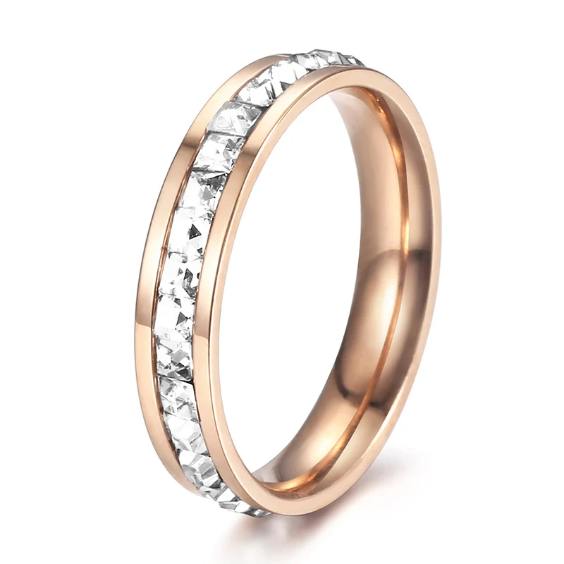 Rose Gold KR170 Серебро/розовое золото кубический циркон кольца для мужчин и женщин кольцо из нержавеющей стали обручальное кольцо подарки на день Святого Валентина 4 мм KRM43 - Цвет основного камня: Rose Gold KR170