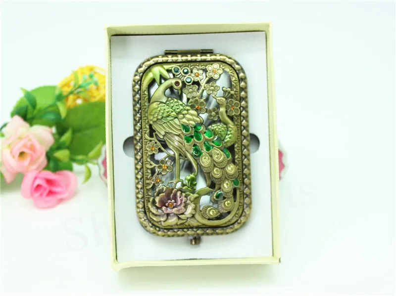Free Shipping Handle Mirror Metal Peacock Handbag Double Side | Дом и сад