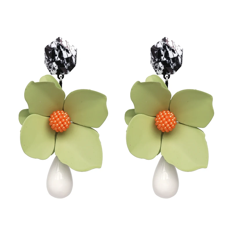 

Wholesale JUJIA Trendy Green Flower Earrings Enamel Bohemian Statement Drop Dangle Earrings Jewelry For Women