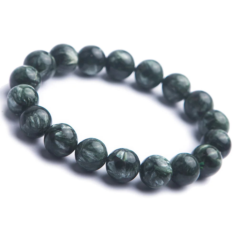 

12mm Genuine Natural Gems Stone Green Seraphinite Beads Women Mens Crystal Charm Bracelets