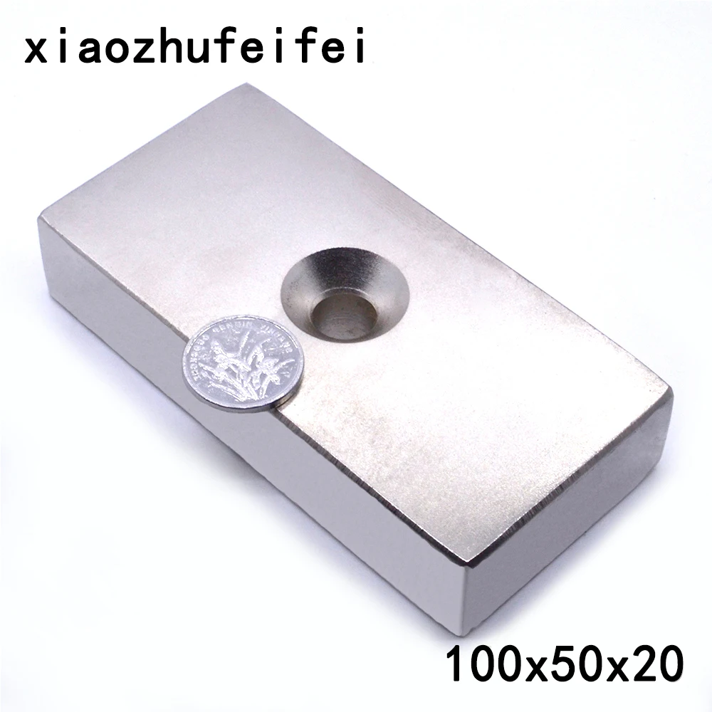 1pcs Ture N50 Block 100 x 50 x 20 mm with hole 10mm Super Strong high quality Rare Earth magnets Neodymium Magnet 100*50*20 mm