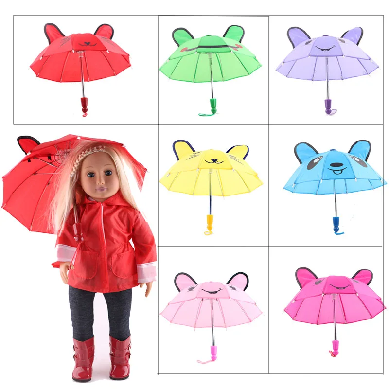 

Doll Accessories 9 Colors Rain Umbrella With Rabbit Animal Patterns Umbrella Fit 18 Inch American Doll & 43 Cm Born Doll Girl`s