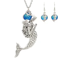 summer beach style mermaid pendant necklace bule scale charm 18 stainless steel chain fashion ocean sea jewelry for women girls