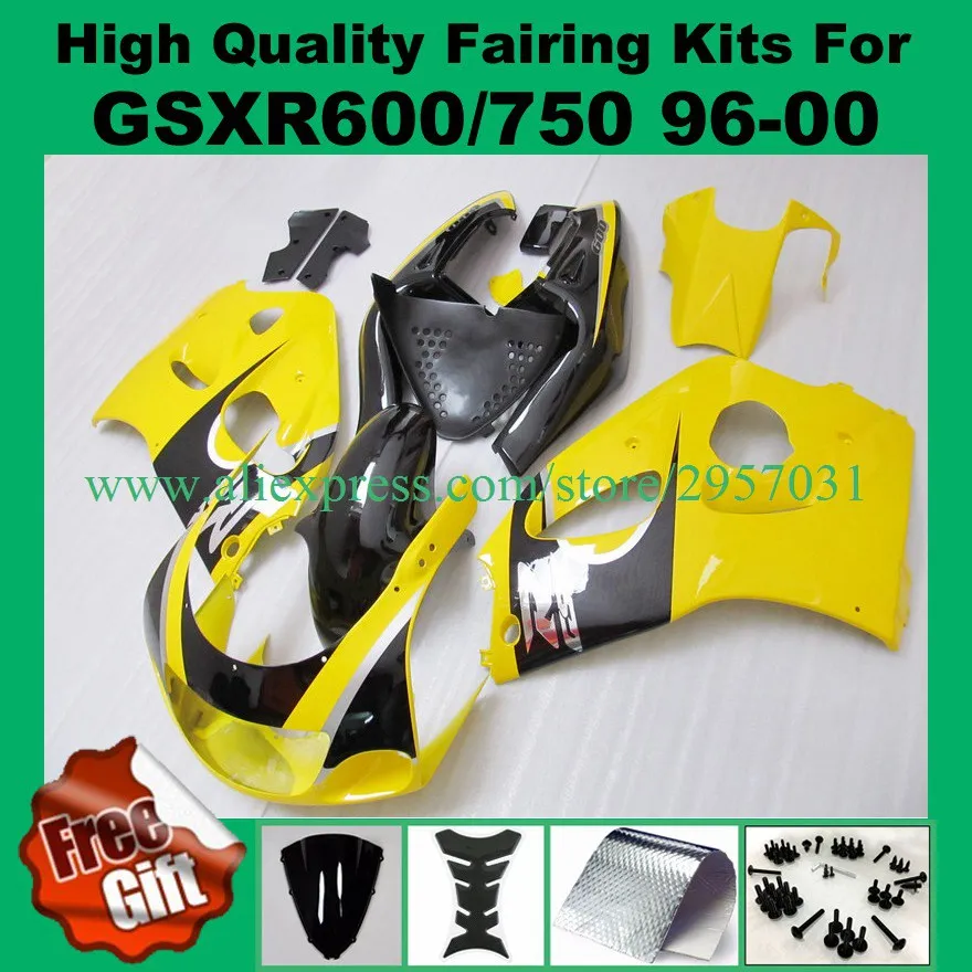 

9gifts Fairings for SUZUKI GSXR600 GSXR750 1996 - 2000 GSXR 600 750 96 97 98 99 00 GSX-R600 GSX-R750 fairing kit yellow black