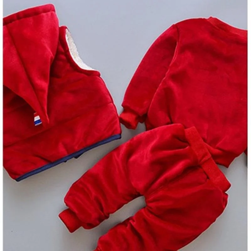Winter Children Clothing Set Stars Kids Boys Long Sleeve Fleece Shirt +vest + Full Pants 3PCS Suit Warm Baby Girls | Детская одежда и