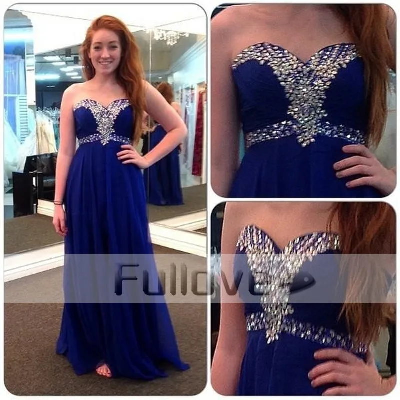 

Royal Blue Crystal Beaded Chiffon Long Prom Dresses 2019 Sexy Sweetheart A-Line Evening Gown Cheap Clothes China Robe De Soiree