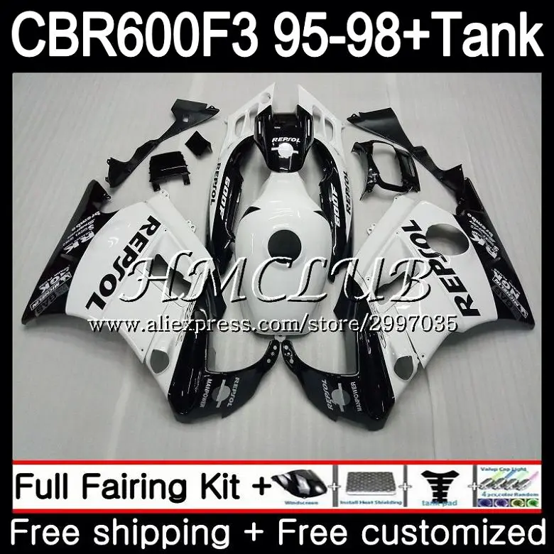 

+Tank White Repsol For HONDA CBR600FS CBR 600F3 1995 1996 1997 1998 75HC.14 CBR 600 F3 FS CBR600F3 CBR600 F3 95 96 97 98 Fairing