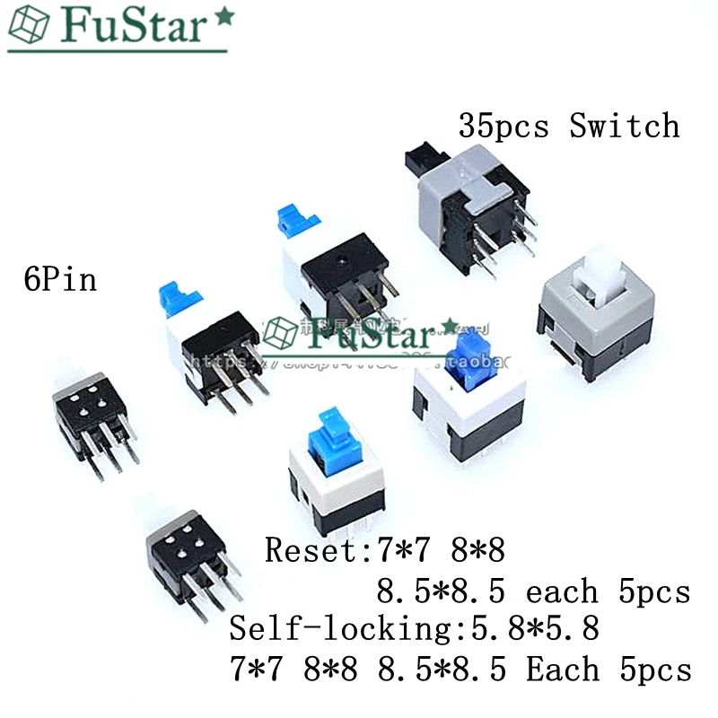 35Pcs/Lot Self-locking / No self-locking Reset Push Button Switch packages 5.8*5.8 7*7 8*8 8.5*8.5 MM Each 5PCS 7*7mm 7x7 8x8 mm