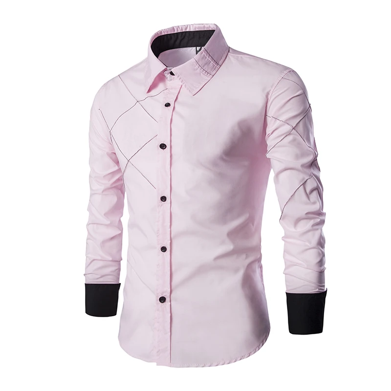 Pink T-bird, новые брендовые рубашки, мужские рубашки в полоску, хлопковая приталенная сорочка, рубашка с длинным рукавом, мужские рубашки, camisa masculina, XXXL - Цвет: Pink