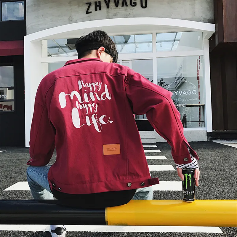 VERSMA Осень корейский Harajuku Письмо вышивка мужские s куртки пальто хип хоп свободные негабаритные пара джинсовая красная куртка пальто для мужчин