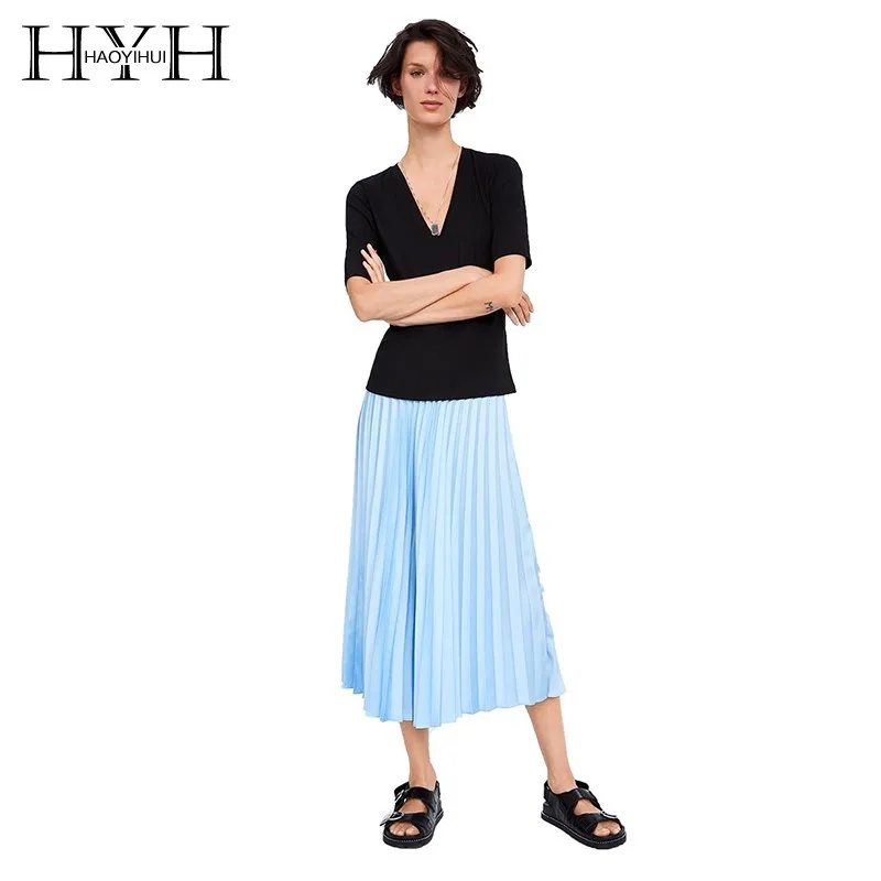 HYH HAOYIHUI 2019 новая модная однотонная черная простая повседневная футболка с