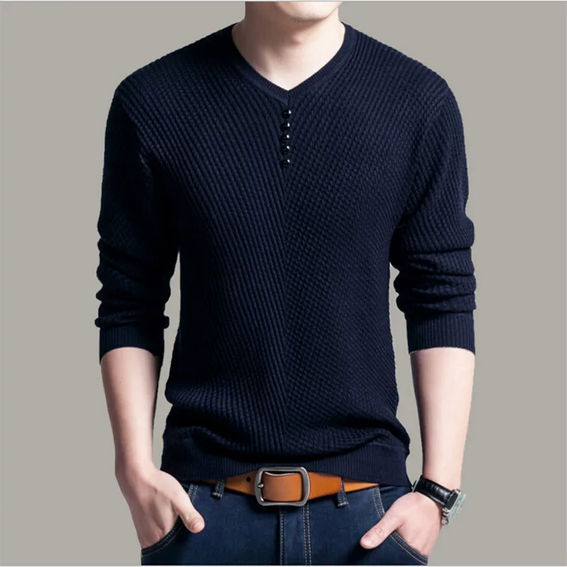 

V Neck Pullover Sweaters Male Casual Long Sleeve Knitting Top Men Slim Fit Masculino Sweatshirt Hombre Sweater Plus Size Ms685