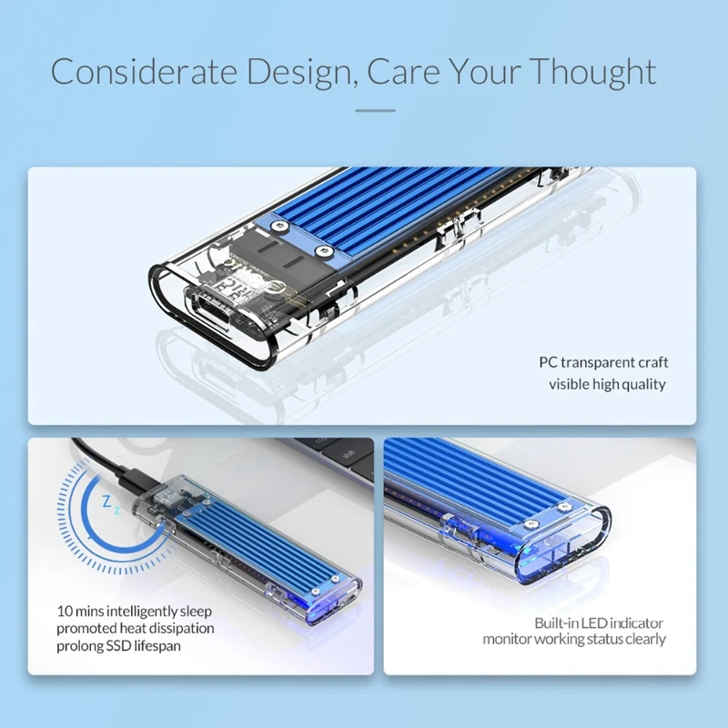 Orico Nvme M.2 для корпуса Ssd type-C M Key прозрачный Внешний Usb 3,1 Gen2 10 Гбит/с Поддержка Uasp для Ssd до 2 ТБ