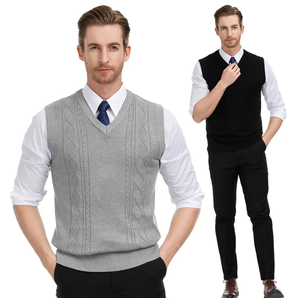 Стильный мужской свитер вязаный кардиган жилет v-образный вырез без рукавов