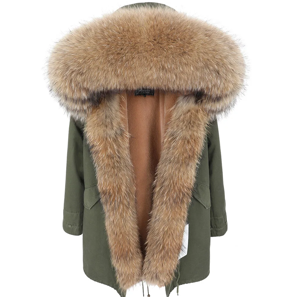 MAOMAOKONG 2022 New Natural Real Raccoon Fur Collar Winter Women's Clothing Thick Warm Coat Parkas Jacket Woman