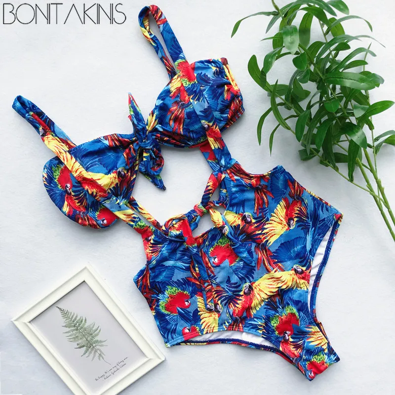Bonitakinis с фруктовым принтом 2019 бандажные бикини обёрточная грудь купальный костюм