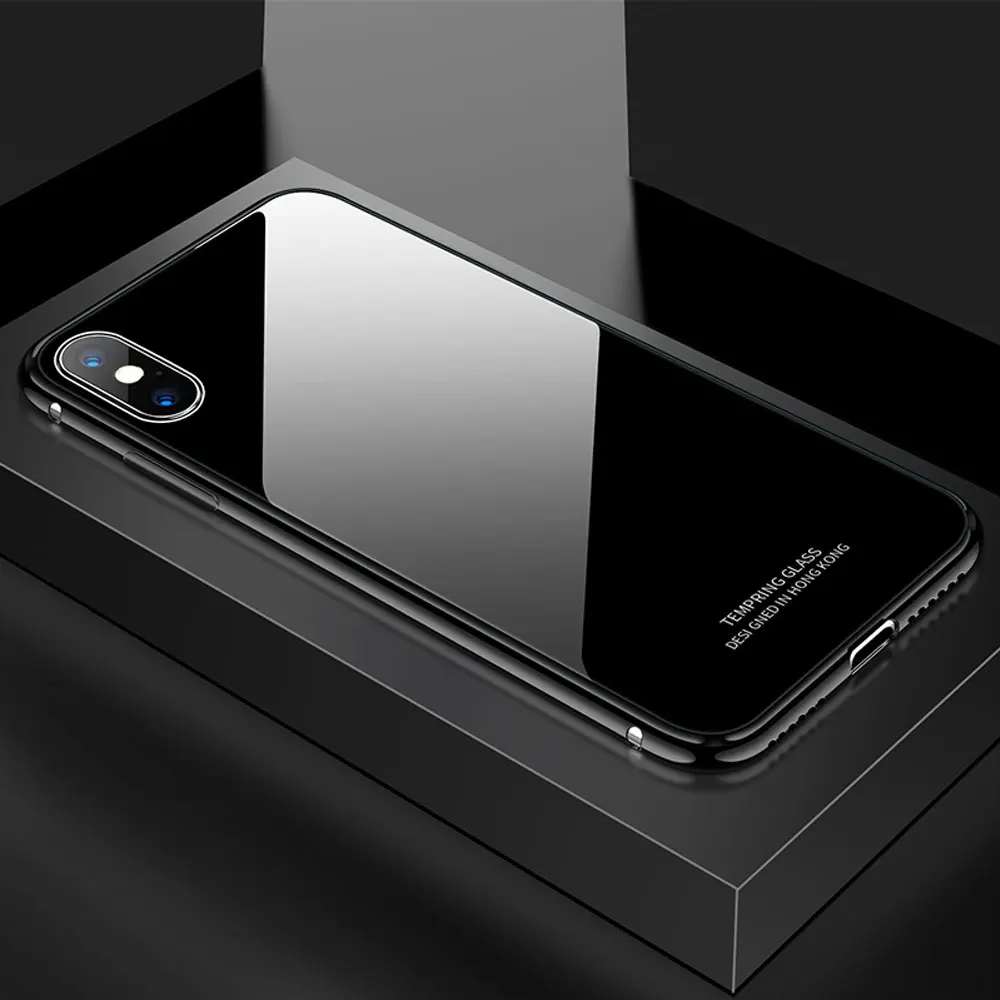 Чехол Ascromy для iPhone X, ударопрочный, 360, роскошное блестящее стекло, задняя крышка для iPhone XS Max XR 8 Plus 7 6 6S 10, аксессуары Coque - Цвет: Черный