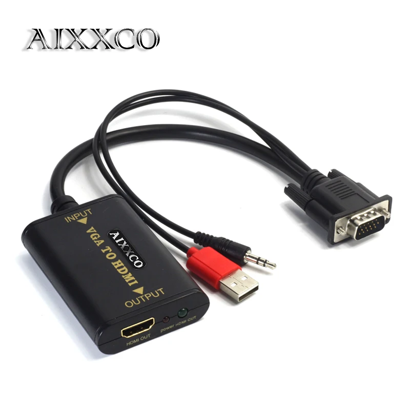 AIXXCO VGA к HDMI Выход 1080 P HD аудио ТВ AV HDTV ПК видео кабель VGA2HDMI конвертер адаптер для