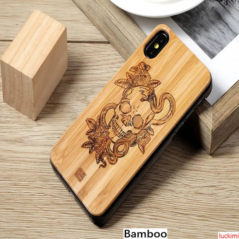 For iphone 8 plus case 6 7 6S skull peach cherry wood Bamboo carving Nature Material phone cover |