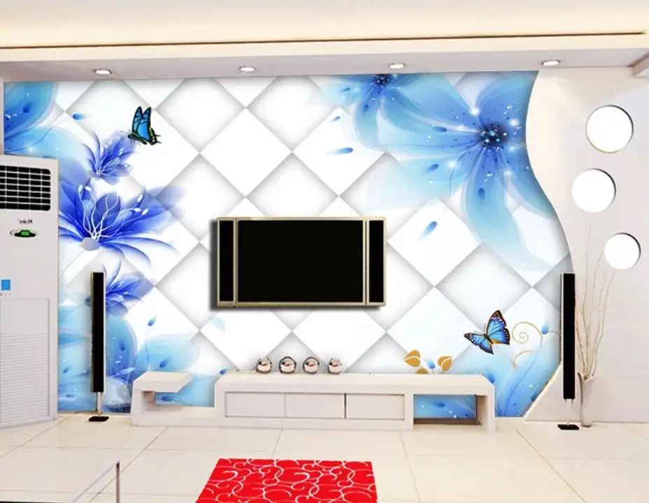 modern wallpaper walls Blue lily 3D TV background wall mural 3d papers for tv backdrop | Обустройство дома