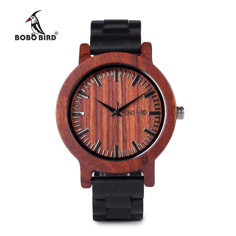 Мужские и женские часы BOBO BIRD WM05 из красного сандалового дерева корпус шкала