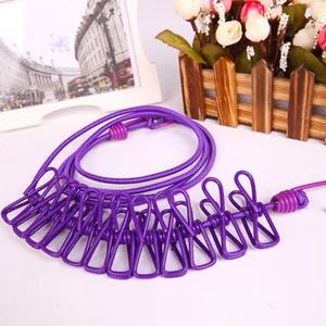 Портативная эластичная веревка для белья вешалка для сушки одежды, 12 зажимов