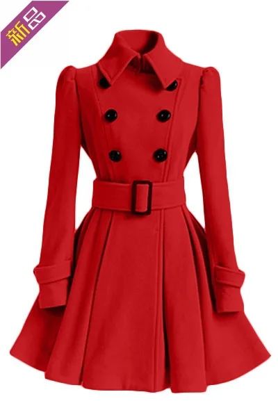 

office lady solid female wool blend coat elegant a-line long Cashmere blend coats turn down collar double breasted