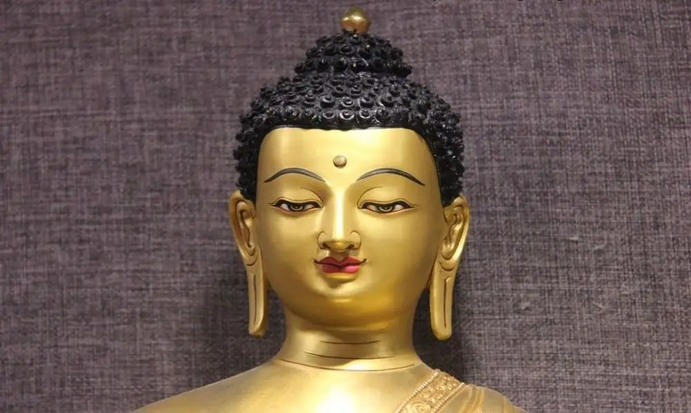 19 China Buddhism Copper Bronze 24K Gold Gild Sakyamuni shakyamuni buddha Statue | Дом и сад