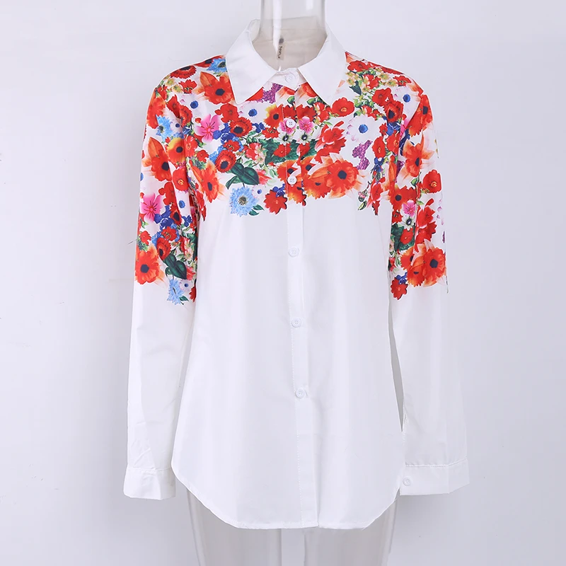 Ladies Office Floral Flower Printing Blouse Shirts Women Spring Shirt Long Sleeves Casual Slim Fit Blusas Female Clothing Tops | Женская