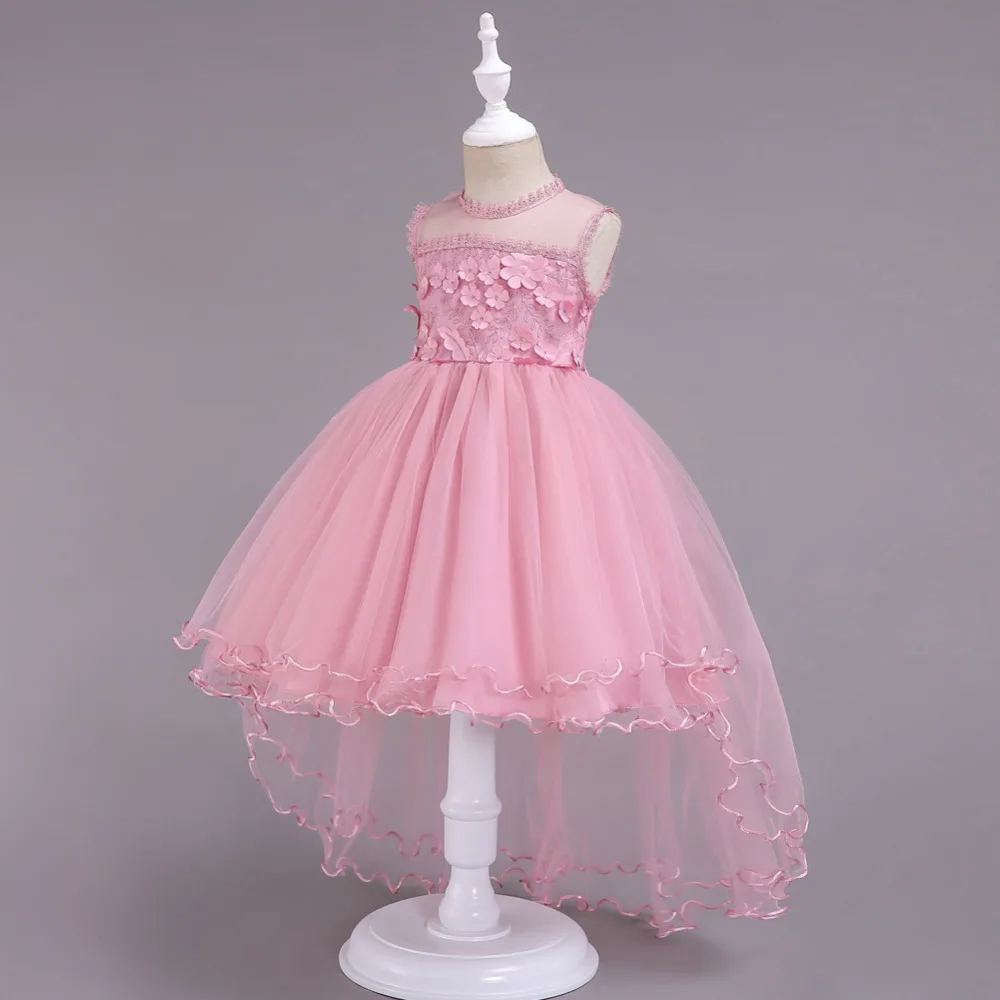 Girls Trailing Flowers Tulle Holiday Parties Asymmetrical Dress Wedding Birthday baby Girl Frocks For 8 10 12 14 16 Years | Детская