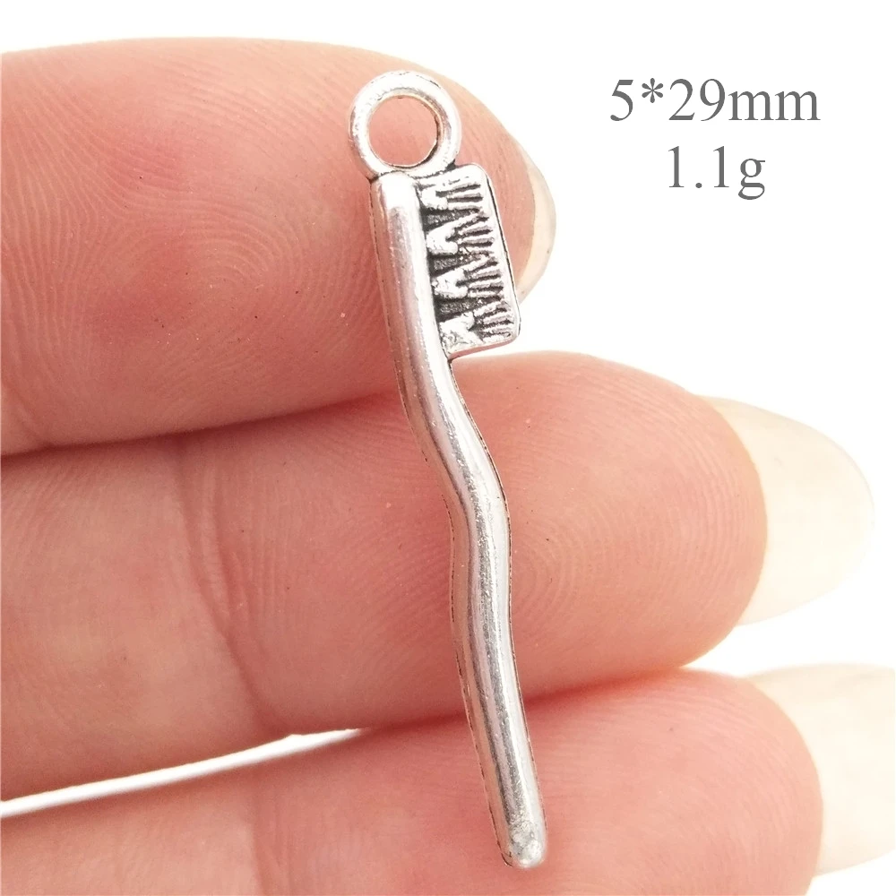 30 шт. посеребренные подвески для зубной щетки 5 х29 мм 1 г|metal pendant|toothbrush charmantique silver |