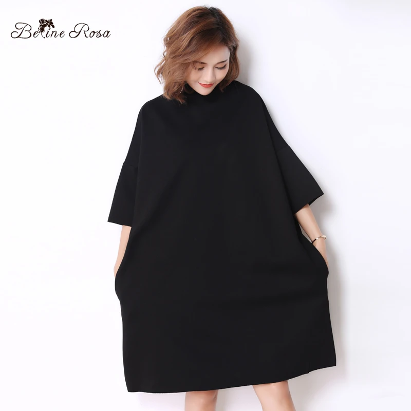 

BelineRosa Women's Autumn Dress Casual Pure Collar Turtleneck Neck Shirt Dresses Plus Size Women Clothing TYW00906