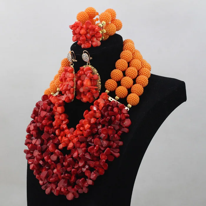 Romantic Orange African Coral Beads Set Wine Red Nigerian Women Wedding Engagement Necklace Jewelry Free Ship QW757 | Украшения и