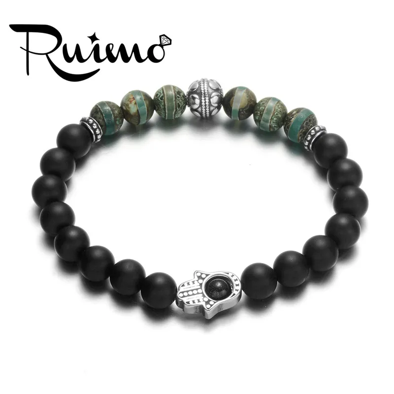 Браслет RUIMO Hamsa из натурального камня бусины нержавеющей стали для сглаза Фатима