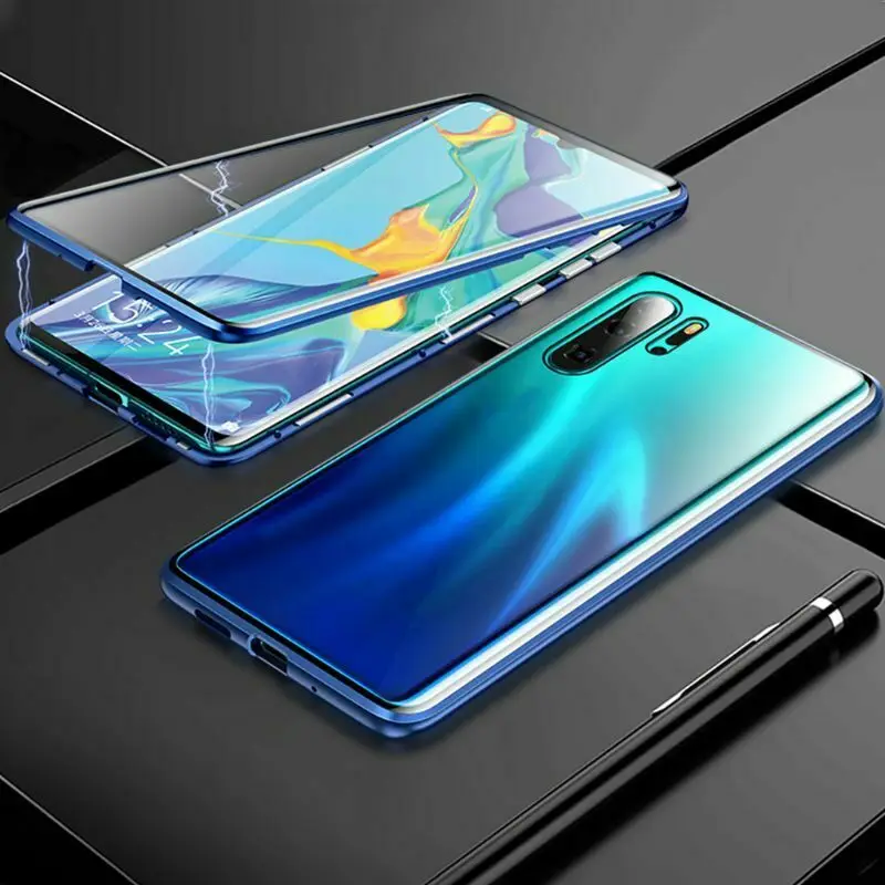 Для Huawei P30 Pro Магнитный чехол передняя + задняя двухсторонняя 9H закаленное стекло
